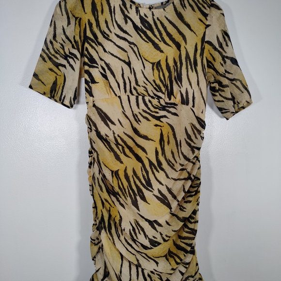 Asos Ruched Tiger Print Dress Size 8 - Picture 3 of 6